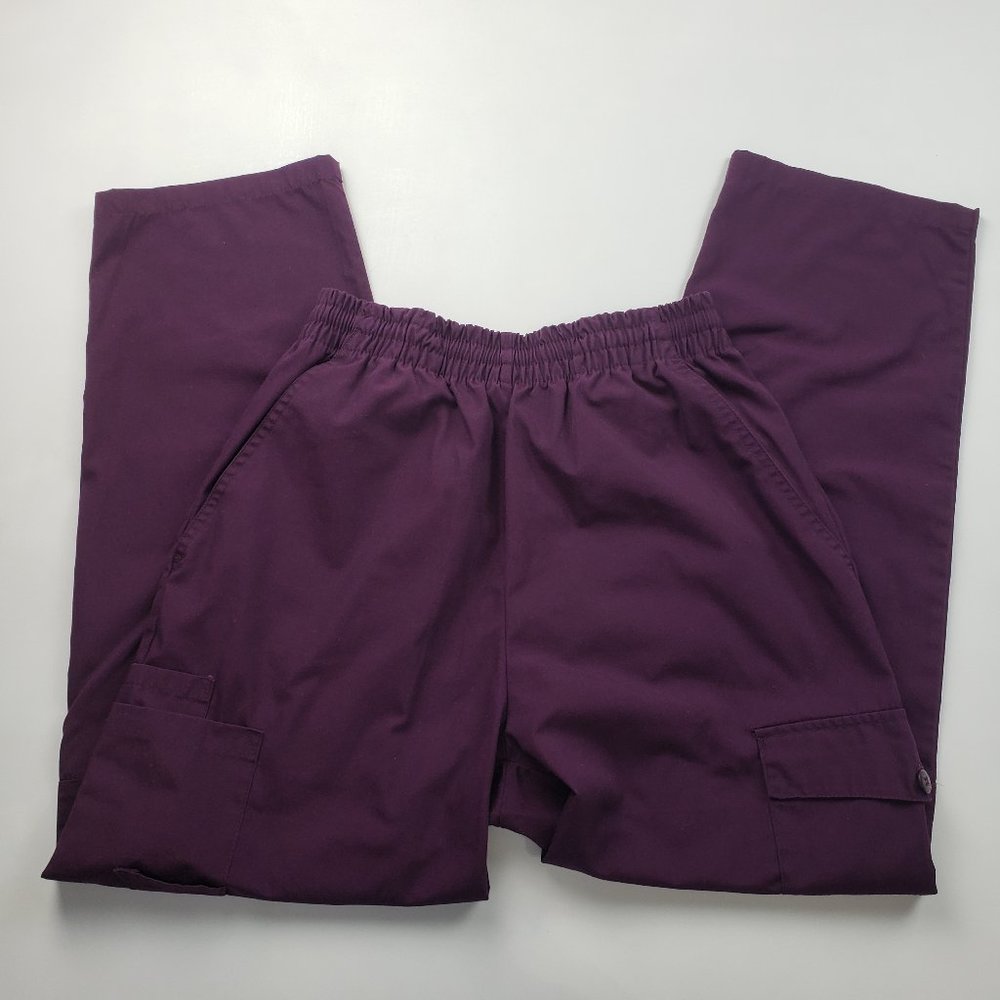 Grey's Anatomy White Floral Scrub Top Purple Cargo Scrub Pants Set Size Small - Picture 14 of 16